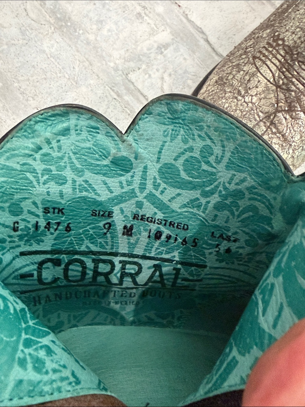 Corral Metallic Gold Ankle Western Booties with Turquoise Lining - Picture 8 of 8